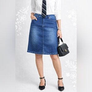 Bogner Black Label Blue Denim Skirt Styled Preppy Chic Look